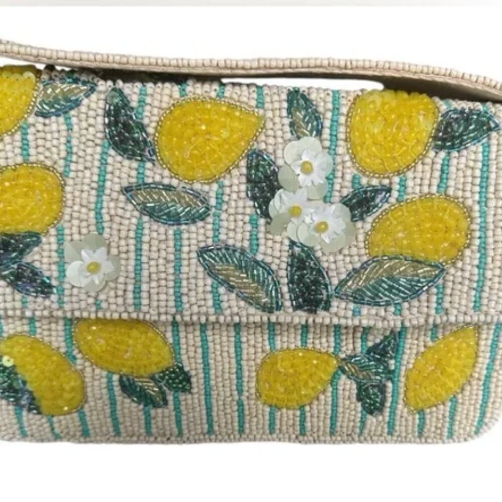 Handcrafted in India Tik Tok Viral Beaded Lemon Striped Shoulder Bag NWT - Picture 2 of 8